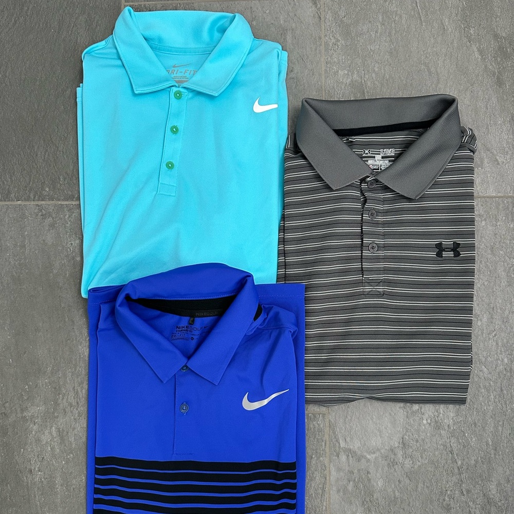 3 NEW Men’s Nike & Under Armour Dri Fit Polo Golf Shirts - Size XL